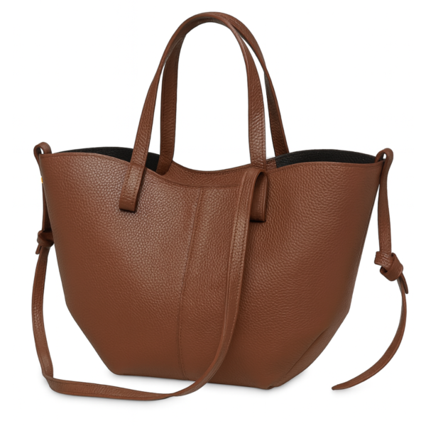 coquetteheartandbowbagcharm.png Classic Brown Italian Leather Pebbled Tote