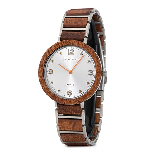 Wooden Stainless Steel Women Watches